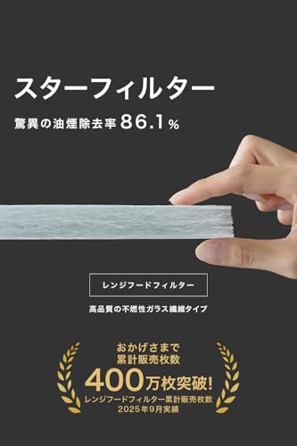スターフィルター 換気扇フィルター キッチン スターターセット レンジフード 取付枠1枚＋交換フィルター2枚 カバー 換気扇 フィルター 整流板 不燃性・高除去率のガラス繊維タイプ 厚手 [枠サイズ: 横297×縦400×厚7mm] SFSET1-0-297400